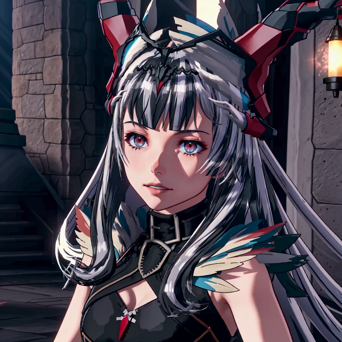 01546-107880332-VeyleEvil, Veyle _(fire emblem_), Veyle _(Fire Emblem Engage_), 1girl, red eyes, black hair, multicolored hair, candle, solo, ba.png